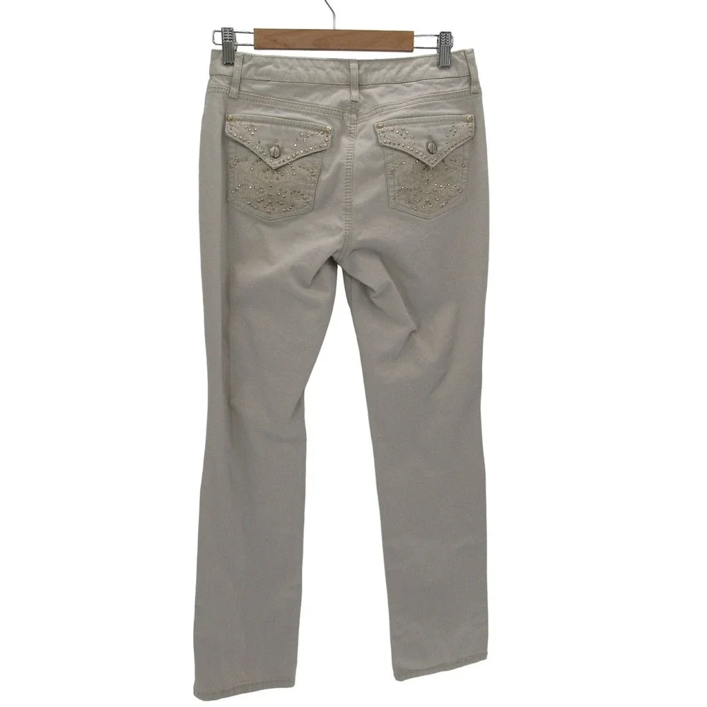 Beige Straight Leg Jeans 8/29 Nine West Mid Rise Stretch Embellished Pockets‎